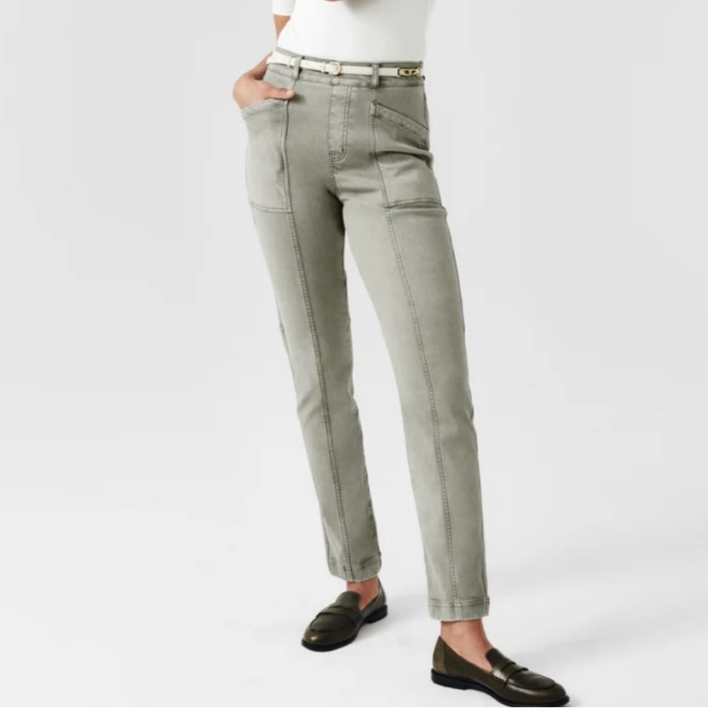 Spanx Jeans Womens Small Petite Sage Green Stretch Twill Straight Leg Pants NWT